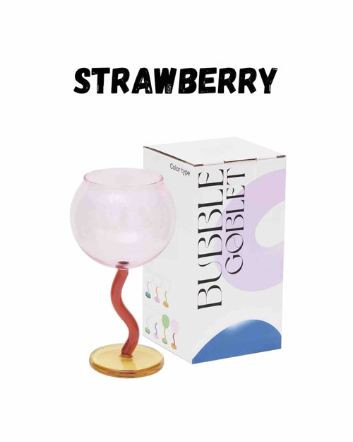 Handblown Bubble Wine Glass - Retro Whimsical Eclectic Wavy Stemmed