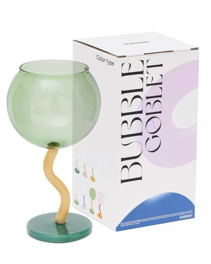 Handblown Bubble Wine Glass - Retro Whimsical Eclectic Wavy Stemmed