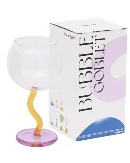 Handblown Bubble Wine Glass - Retro Whimsical Eclectic Wavy Stemmed