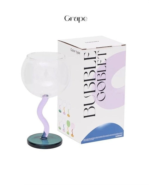 Handblown Bubble Wine Glass - Retro Whimsical Eclectic Wavy Stemmed