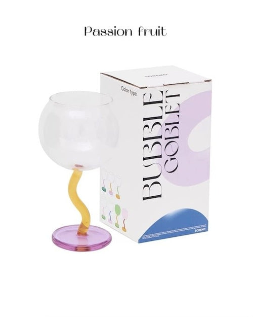 Handblown Bubble Wine Glass - Retro Whimsical Eclectic Wavy Stemmed