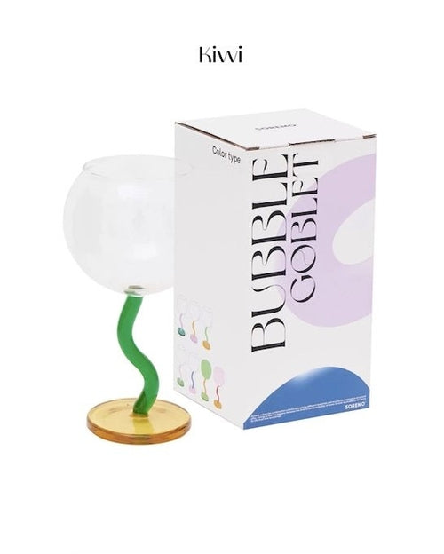 Handblown Bubble Wine Glass - Retro Whimsical Eclectic Wavy Stemmed