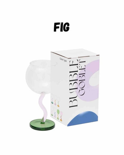 Handblown Bubble Wine Glass - Retro Whimsical Eclectic Wavy Stemmed