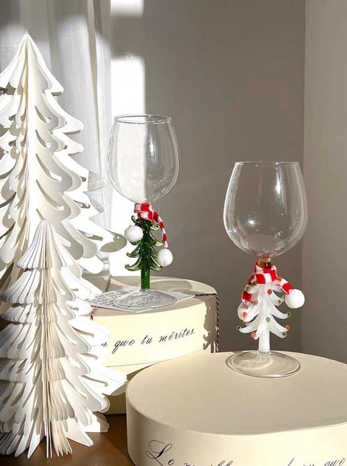 Handblown Christmas Tree Wine Glasses Set of 2 Pcs